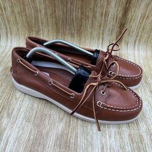 Lauren Ralph Lauren Yarina Boat Shoes Women's Size 10 B Brown Leather Moc Toe